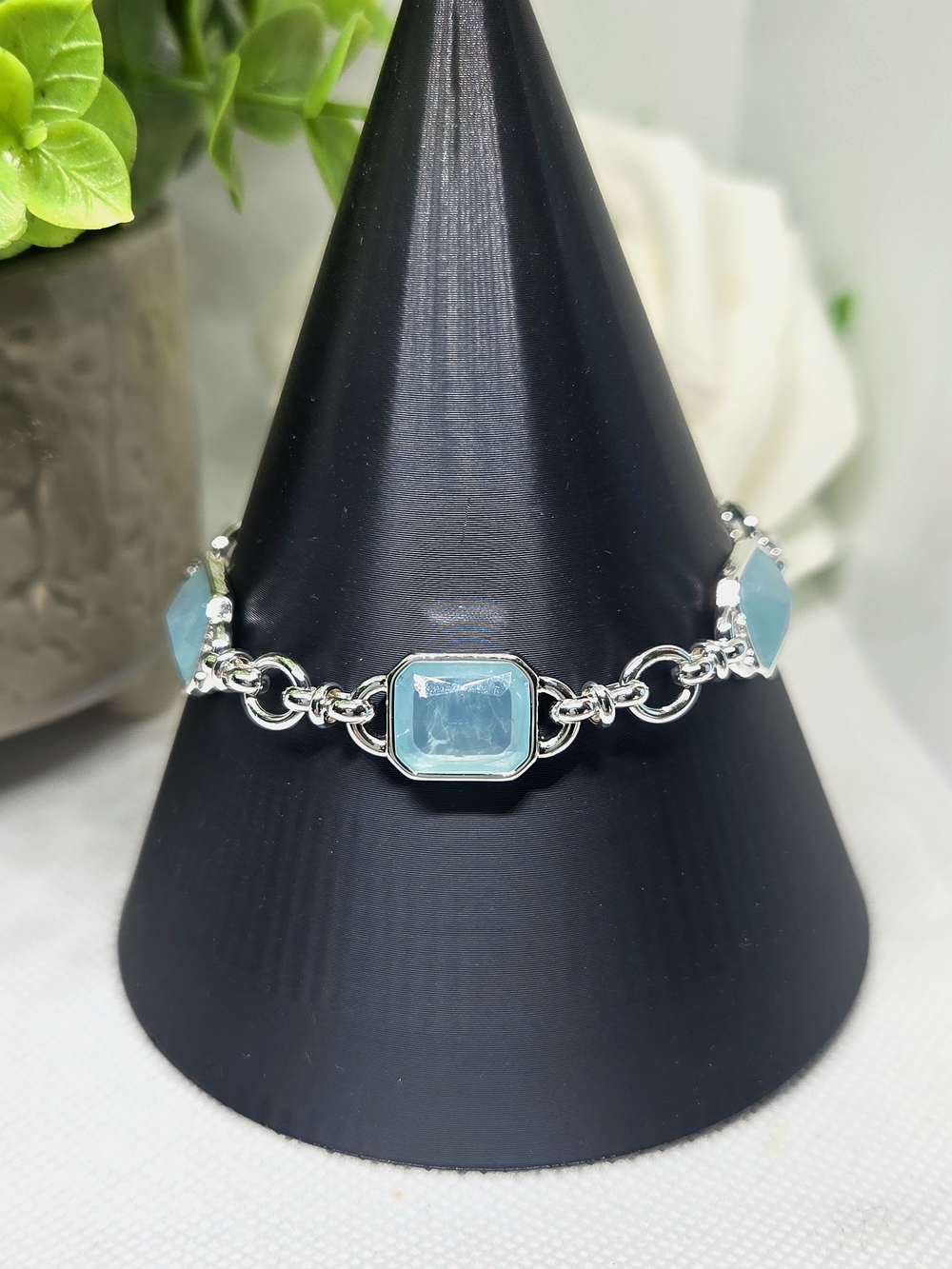 BP Silver Aqua Blue Stone Link Bracelet